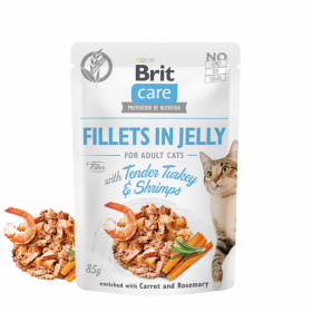 Пауч за котки  Brit Care cat delicate fillets in JELLY with Tender Turkey&Shrimps с Пуешко месо и скариди, обогатен с  морков и розмарин, Без зърнени култури